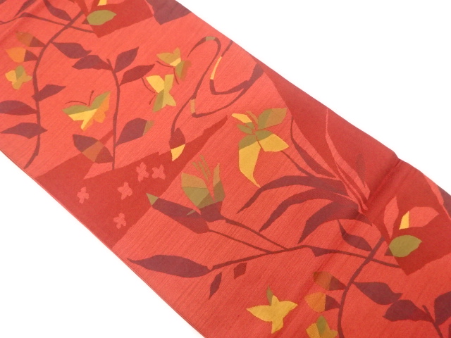 蝶に草花模様織出し袋帯